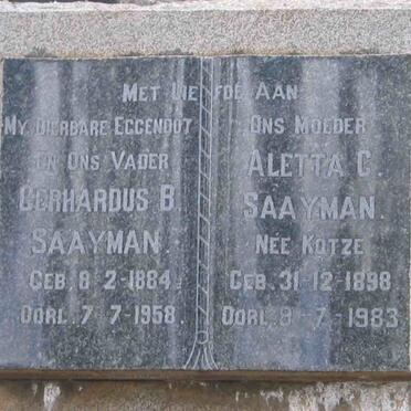 SAAYMAN Gerhardus B. 1884-1958 &amp;  Aletta C. KOTZE 1898-1983