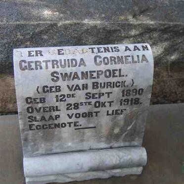 SWANEPOEL Gertruida Cornelia nee VAN BURICK 1890-1918