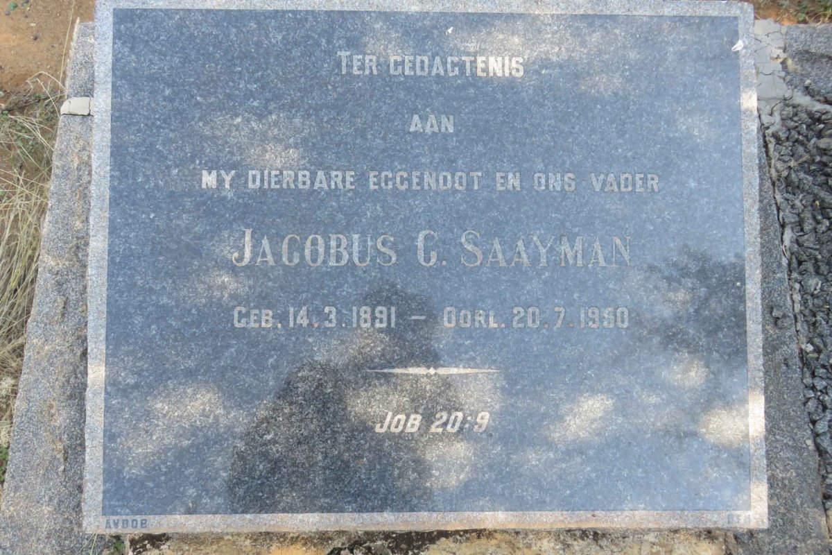 SAAYMAN Jacobus G. 1891-1950