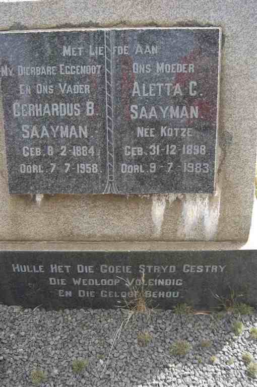 SAAYMAN Gerhardus B. 1884-1958 &amp; Aletta C. KOTZE 1898-1983