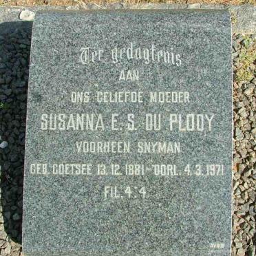 PLOOY Susanna E.S., du previously SNYMAN nee COETSEE 1881-1971