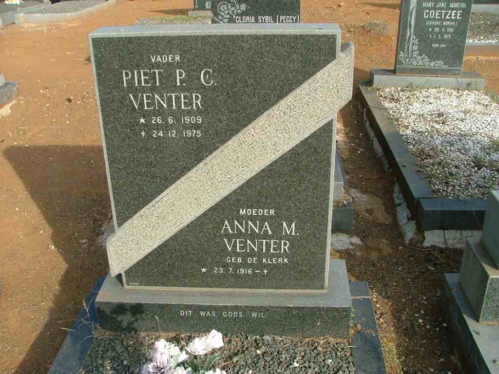 VENTER Piet P.C. 1909-1975 &amp; Anna M. DE KLERK 1916-