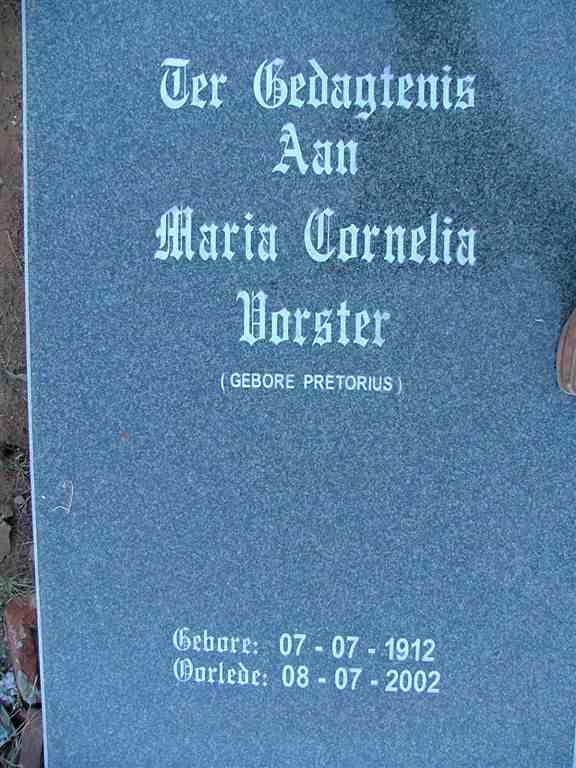 VORSTER Maria Cornelia nee PRETORIUS 1912-2002