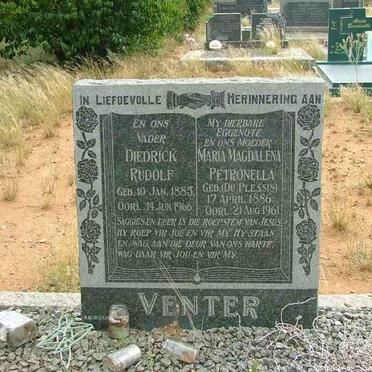 VENTER Diedrick Rudolf 1885-1966 &amp; Maria Magdalena Petronella DU PLESSIS 1886-1961