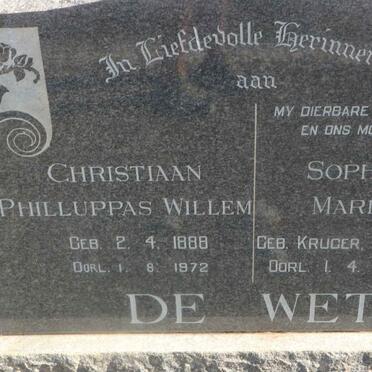 WET Christiaan Philluppas Willem, de 1888-1972 &amp; Sophia Maria KRUGER 1889-1968
