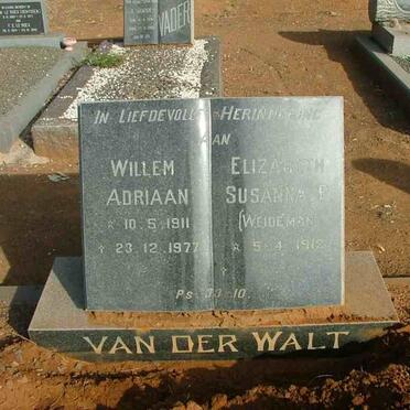 WALT Willem Adriaan, van der 1911-1977 &amp; Elizabeth Susanna F. WEIDEMAN 1912-