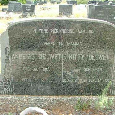 WET Andries, de 1889-1966 &amp; Kitty SCHOEMAN 1898-1959
