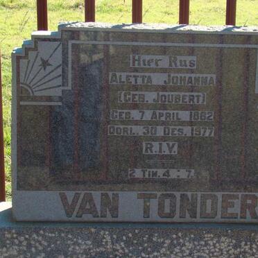 TONDER Aletta Johanna, van nee JOUBERT 1882-1977