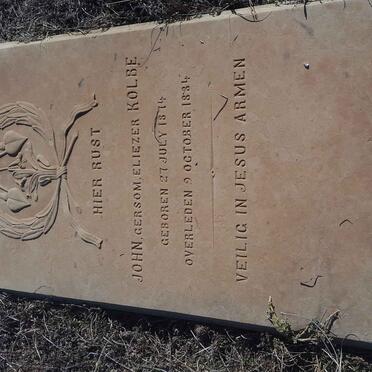 KOLBE John Gersom Eliezer 1874-1884