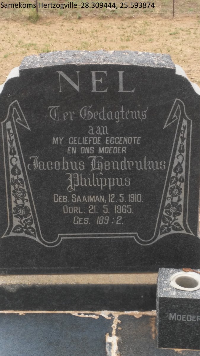 NEL Jacobus Hendrukus Philippus nee SAAIMAN 1910-1965