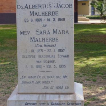 MALHERBE Albertus Jacob 1869-1949 &amp; Sara Mara HUMAN 1871-1957