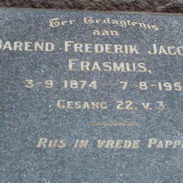ERASMUS Barend Frederik Jacobus 1874-1956