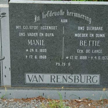 RENSBURG Manie, van 1899-1968 &amp; Bettie DE LANGE 1899-1972