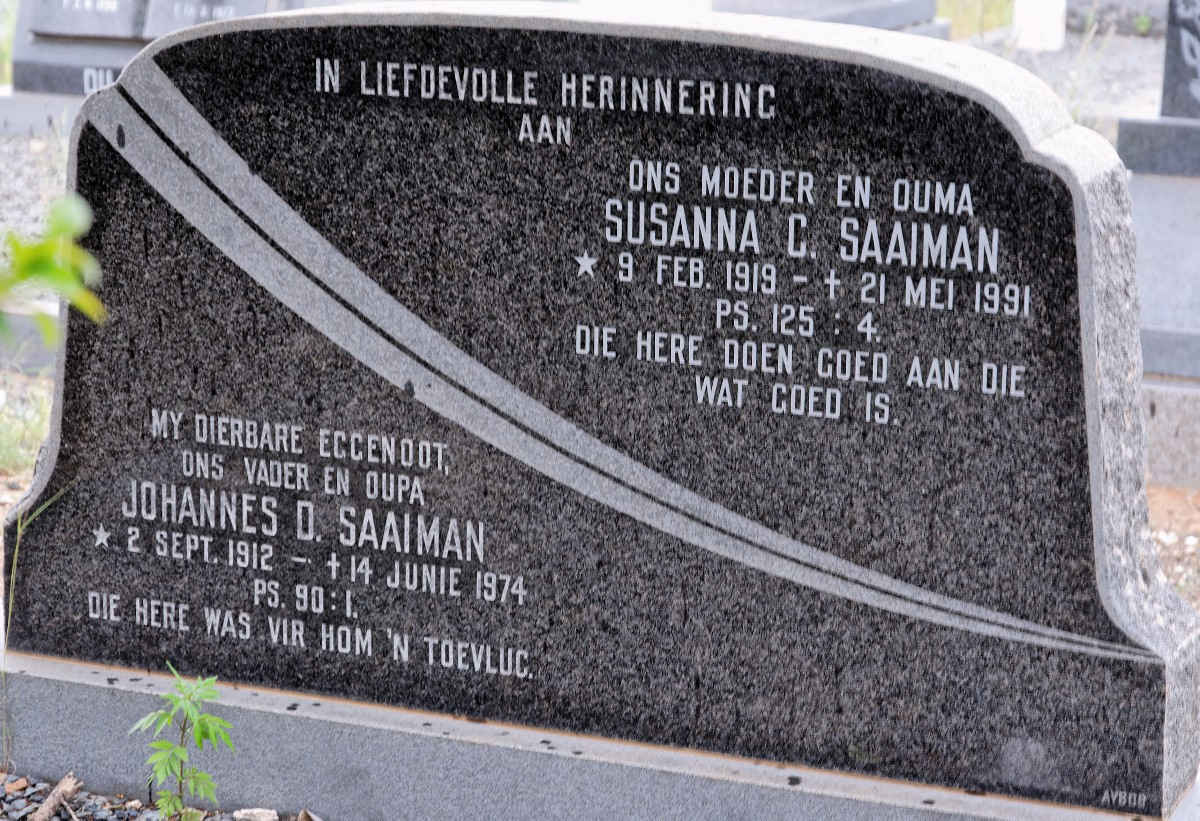 SAAIMAN Johannes D. 1912-1974 &amp; Susanna C. 1919-1991