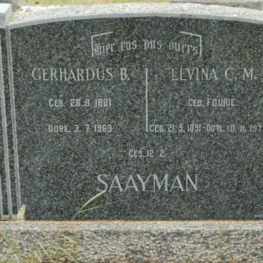 SAAYMAN Gerhardus B. 1881-1963 &amp; Levina C.M. FOURIE 1891-1978