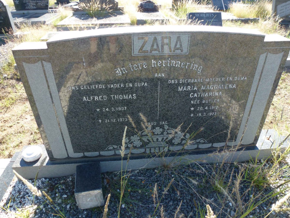 ZARA Alfred Thomas 1907-1973 &amp; Maria Magdalena Catharina BUTLER 1912-1973