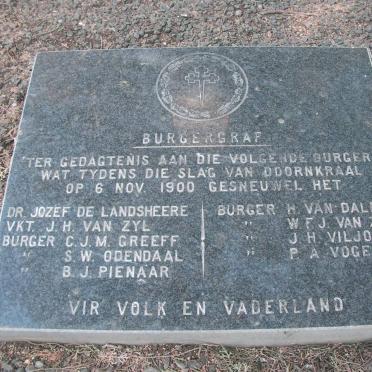 5. Slag van Doornkraal 6 Nov 1900 - Gesneuwelde Burgers