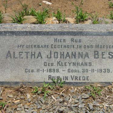 BESTER Aletha Johanna nee KLEYNHANS 1898-1939