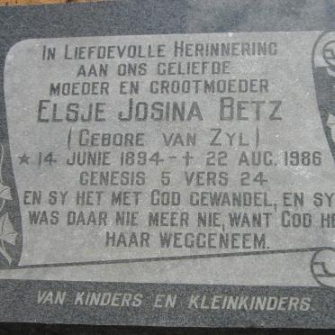 BETZ Elsje Josina nee VAN ZYL 1894-1986