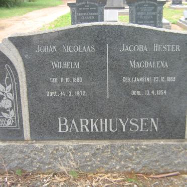 BARKHUYSEN Johan Nicolaas Wilhelm 1880-1972 &amp; Jacoba Hester Magdalena JANSEN 1889-1954