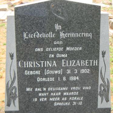 GROENEWALD Christina Elizabeth nee GOUWS 1902-1984
