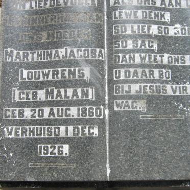LOUWRENS Marthina Jacoba nee MALAN 1860-1926
