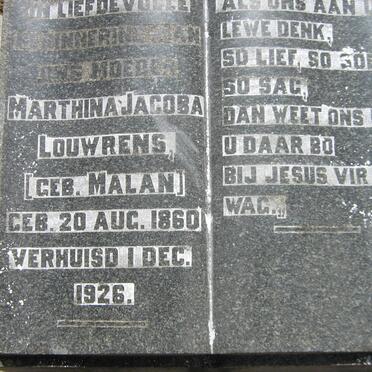 LOUWRENS Marthina Jacoba nee MALAN 1860-1926