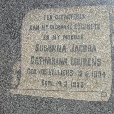 LOURENS Susanna Jacoba Catharina nee DE VILLIERS 1894-1953