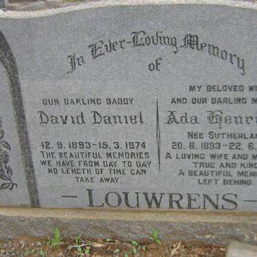 LOUWRENS David Daniel 1893-1974 &amp; Ada Henrietta SUTHERLAND 1893-1968
