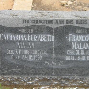 MALAN Francois 1877-1952 &amp; Catharina Elizabeth DREYER 1881-1939