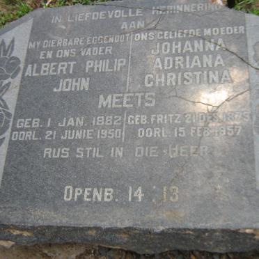 MEETS Albert Philip John 1882-1950 &amp; Johanna Adriana Christina FRITZ 1879-1957