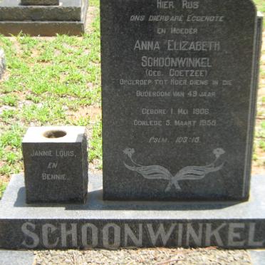 SCHOONWINKEL Anna Elizabeth nee COETZEE 1906-1955
