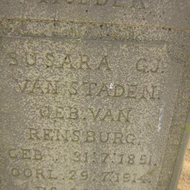 STADEN Susara G.J., van nee VAN RENSBURG 1851-1914