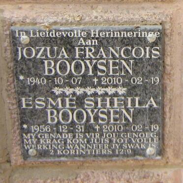 BOOYSEN Jozua Francois 1940-2010 &amp; Esmé Sheila 1956-2010