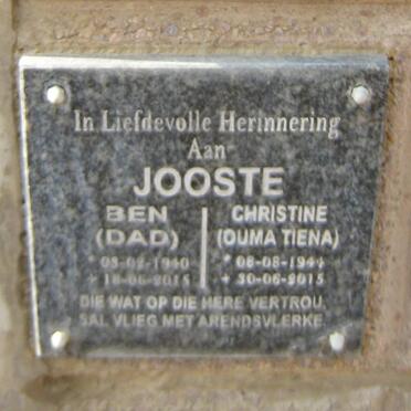JOOSTE Ben 1940-2015 &amp; Christine 1944-2015