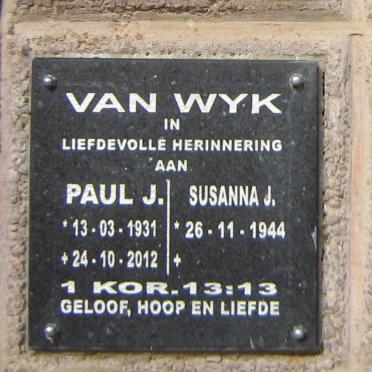 WYK Paul J., van 1931-2012 &amp; Susanna J. 1944-