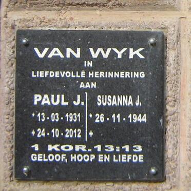 WYK Paul J., van 1931-2012 &amp; Susanna J. 1944-