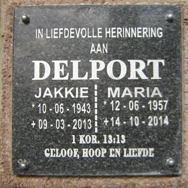 DELPORT Jakkie 1943-2013 &amp; Maria 1957-2014