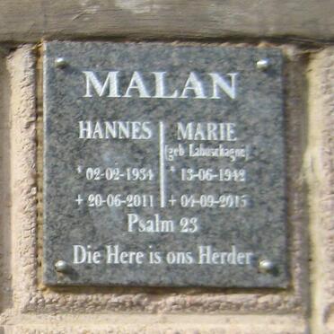 MALAN Hannes 1934-2011 &amp; Marie LABUSCHAGNE 1942-2015