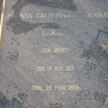 BEKKER Johanna Catharina Frederika nee BEKET 1901-1968
