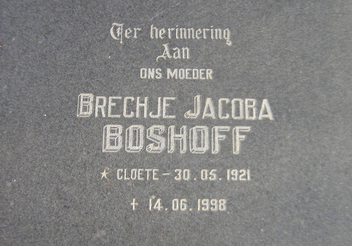 BOSHOFF Brechje Jacoba nee CLOETE 1921-1998