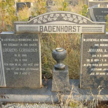 BADENHORST Lourens Gerhardus 1890-1966 &amp; Johanna A.A. V. D. LINDE 1894-1980