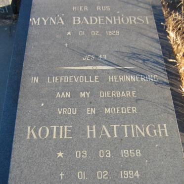 BADENHORST Pieter Willem 1915-1989 &amp; Myna 1929- :: HATTINGH Kotie 1958-1994