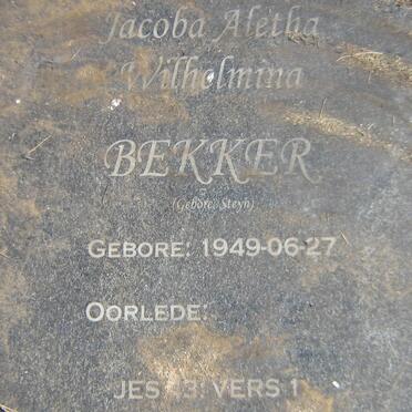 BEKKER Jacoba Aletha Wilhelmina nee STEYN 1949-