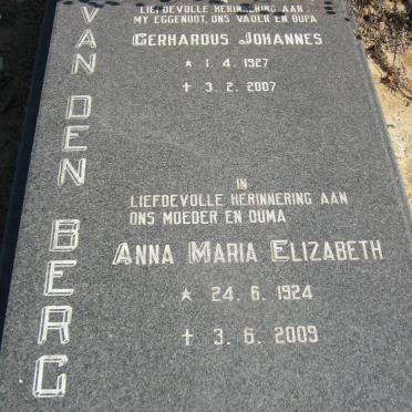 BERG Gerhardus Johannes, van den 1927-2007 &amp; Anna Maria Elizabeth 1924-2009
