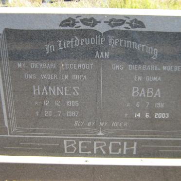 BERGH Hannes 1905-1987 &amp; Baba 1911-2003