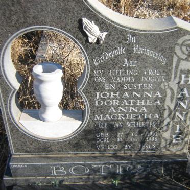 BOTES Johanna Dorathea Anna Magrietha nee VAN SCHALKWYK 1961-1996