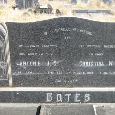 BOTES Antonie J.S. 1910-1982 &amp; Christina W. 1909-1984