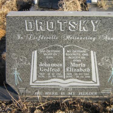 DROTSKY Johannes Godfred 1910-1996 &amp; Maria Elizabeth 1914-1991