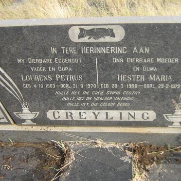 GREYLING Lourens Petrus 1903-1970 &amp; Hester Maria 1908-1972